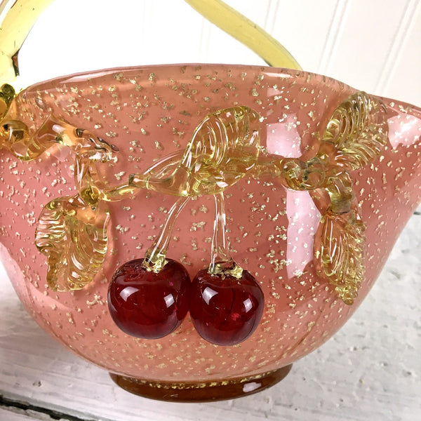 J.B. Graesser cased glass cherry basket - turn of century art glass - NextStage Vintage