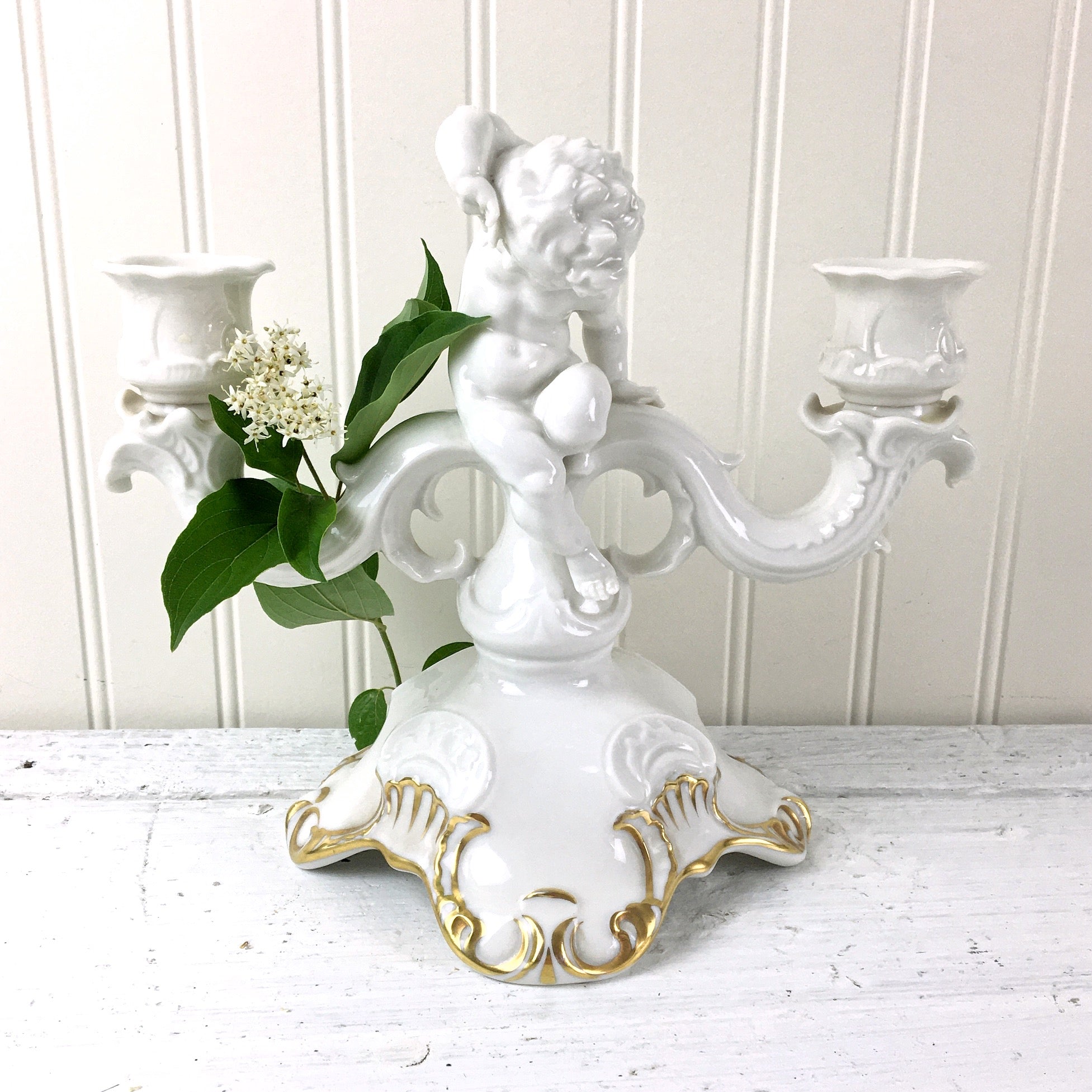 Celestial Cherub Porcelain Tea Light Candle Holders, Set of 2