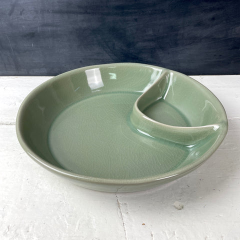 Simon Pearce Belmont Crackle Celadon pottery chip and dip bowl - NextStage Vintage