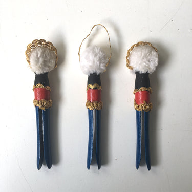 Clothespin soldier Christmas ornaments - set of 3 - 1980s vintage - NextStage Vintage