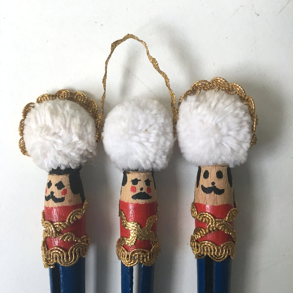Clothespin soldier Christmas ornaments - set of 3 - 1980s vintage - NextStage Vintage