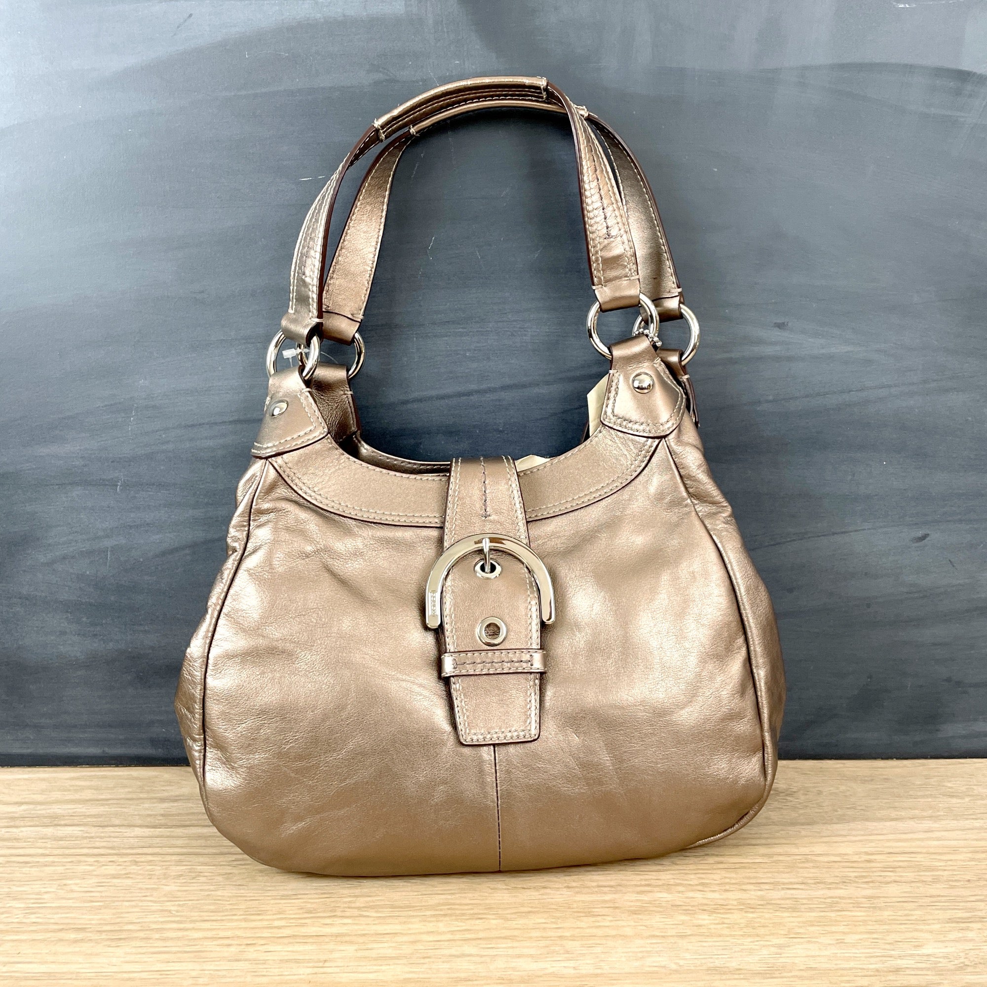 Coach, Bags, Authentic Coach Zoe Hobo Metallic Bronze Bag