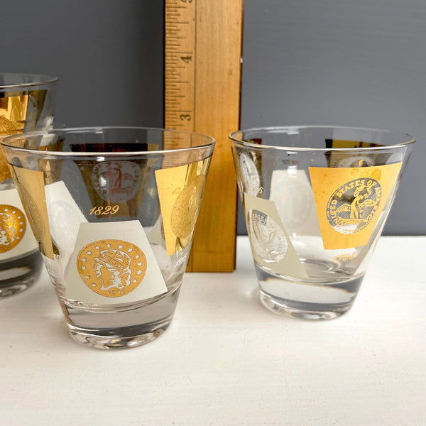 Cera historic American coin shot glasses - MCM barware set of 4 - NextStage Vintage