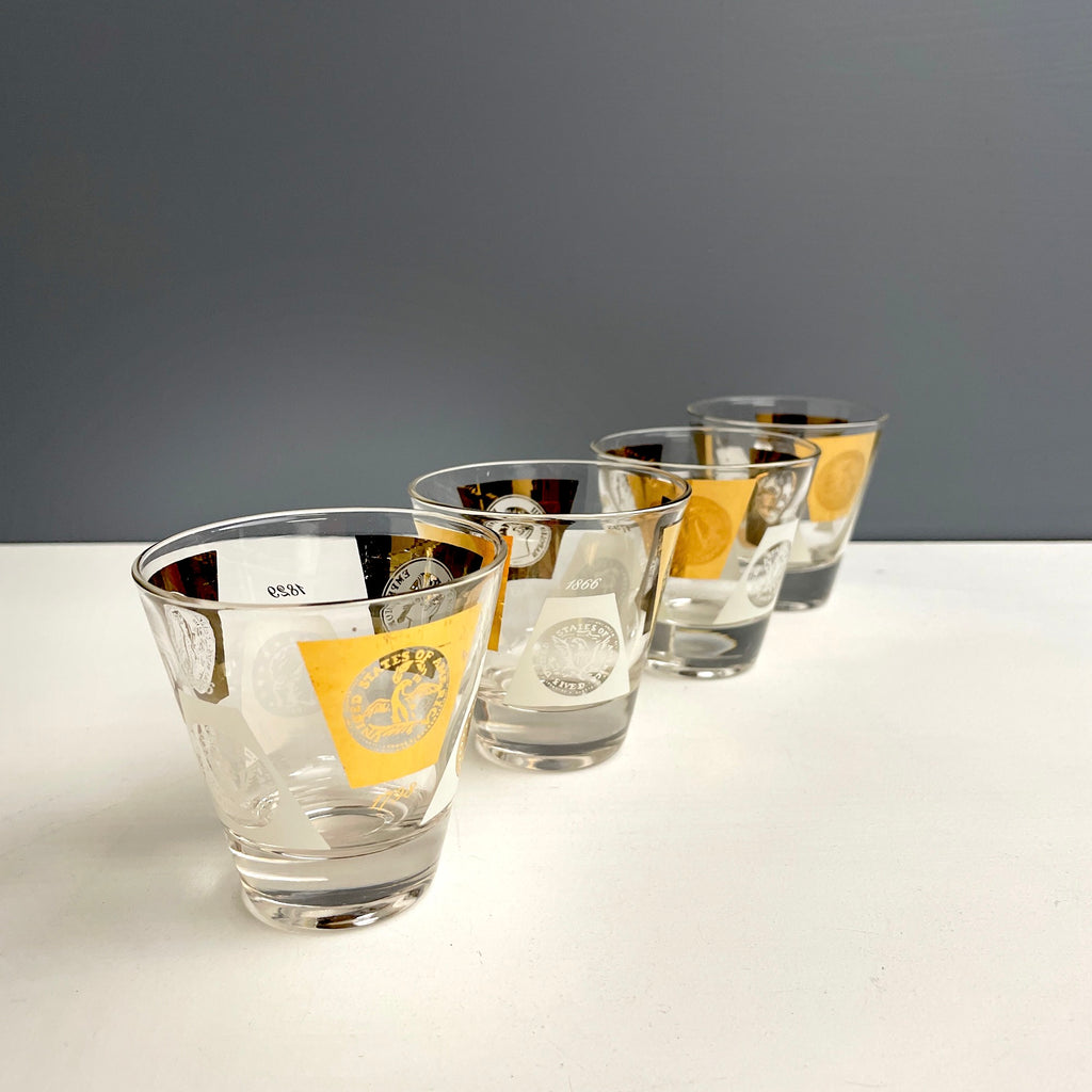 Vintage Set of 5 Modern Retro Cocktail Glasses. MCM Kitsch Barware