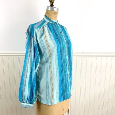 1980s Alex Colman aqua blue spiral striped print blouse - size XL - NextStage Vintage