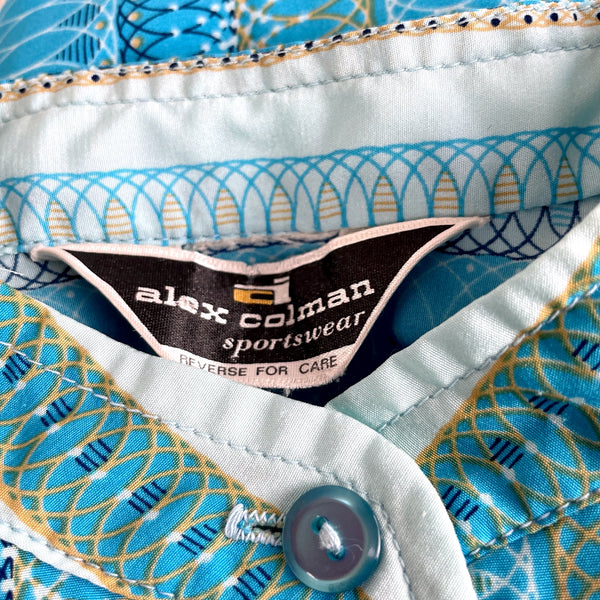 1980s Alex Colman aqua blue spiral striped print blouse - size XL - NextStage Vintage