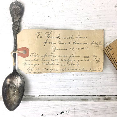 Columbian Exhibition US Battleship sterling spoon - inscribed - NextStage Vintage