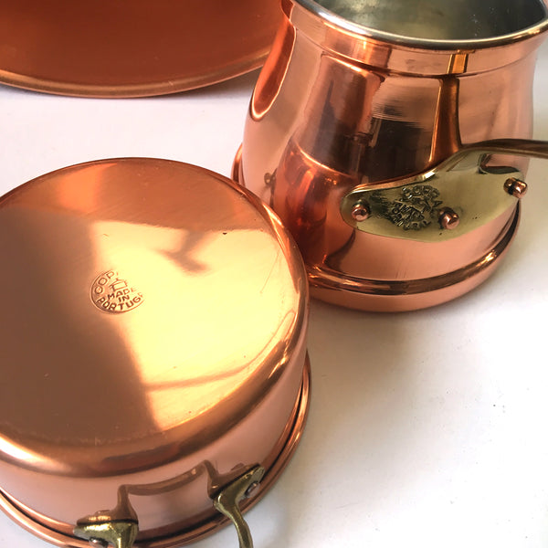 Copral copper basin and 2 pans - made in Portugal - new old kitchenware - NextStage Vintage