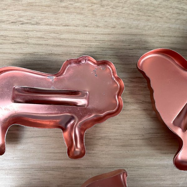 Anodized copper critter cookie cutters  - vintage aluminum baking fun - NextStage Vintage