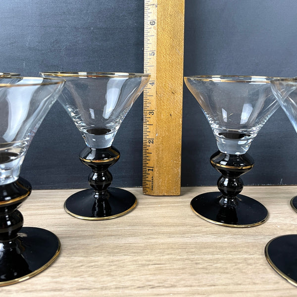 Art deco cordial glasses with black and gilt stems - set of 6 - NextStage Vintage