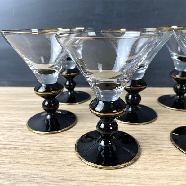 Art deco cordial glasses with black and gilt stems - set of 6 - NextStage Vintage