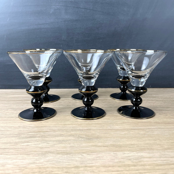 Art deco cordial glasses with black and gilt stems - set of 6 - NextStage Vintage