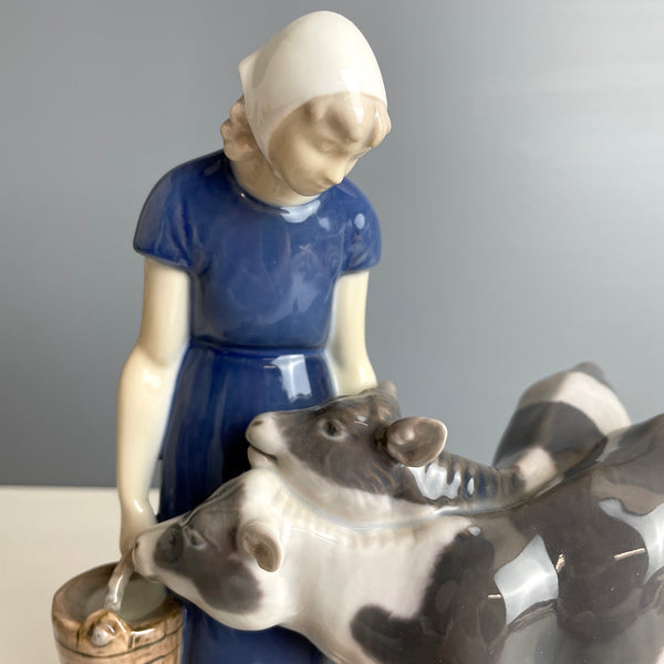 Bing and Grondahl Girl with Calves #2270 - vintage art figurine - NextStage Vintage