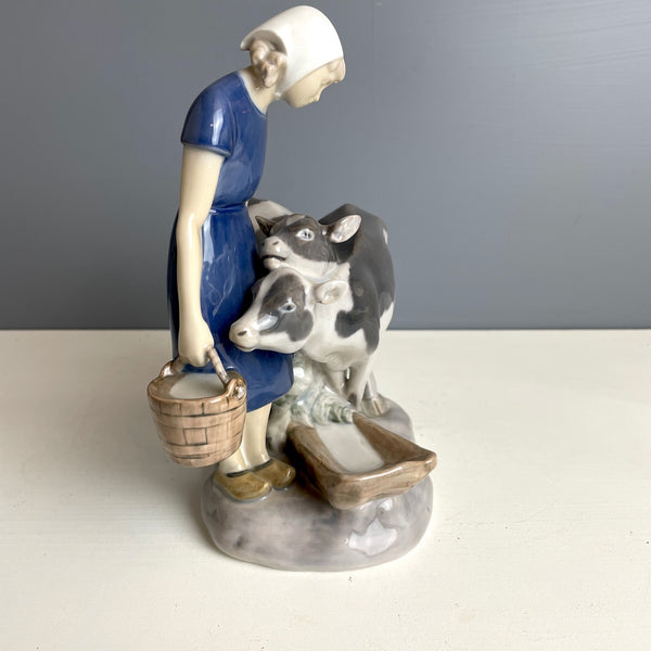 Bing and Grondahl Girl with Calves #2270 - vintage art figurine - NextStage Vintage