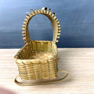 Wood splint miniature doll cradle - vintage basketry - NextStage Vintage