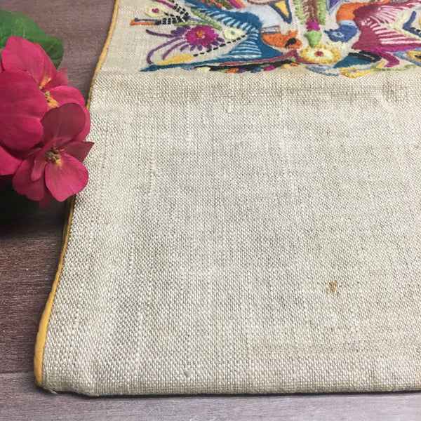 Folk art bird embroidery envelope clutch - linen bohemian handbag - 1970s vintage - NextStage Vintage