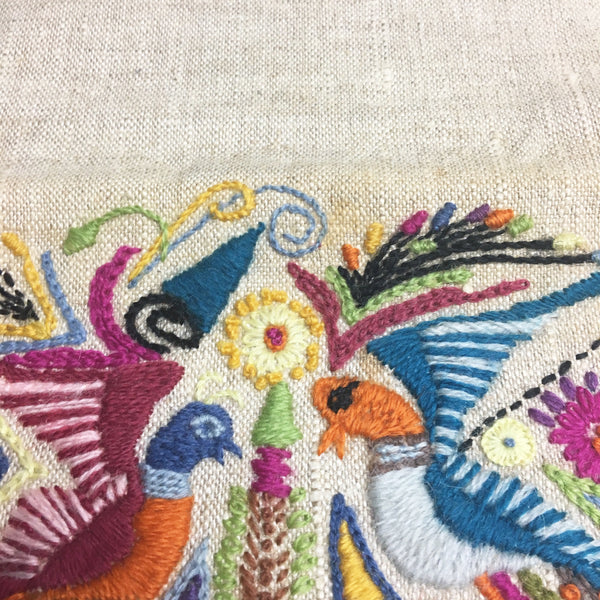 Folk art bird embroidery envelope clutch - linen bohemian handbag - 1970s vintage - NextStage Vintage