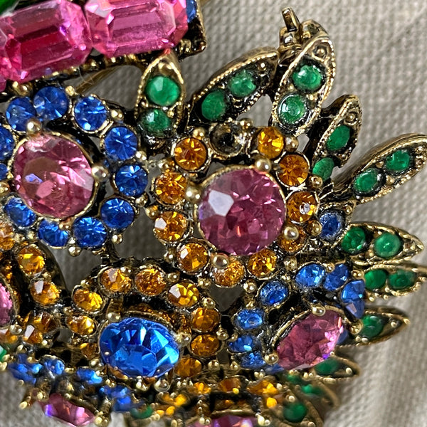 Oversized multicolor R. Serbin shield & crown brooch - vintage costume jewelry - NextStage Vintage