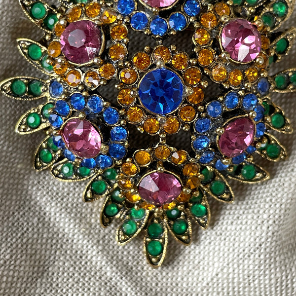 Oversized multicolor R. Serbin shield & crown brooch - vintage costume jewelry - NextStage Vintage