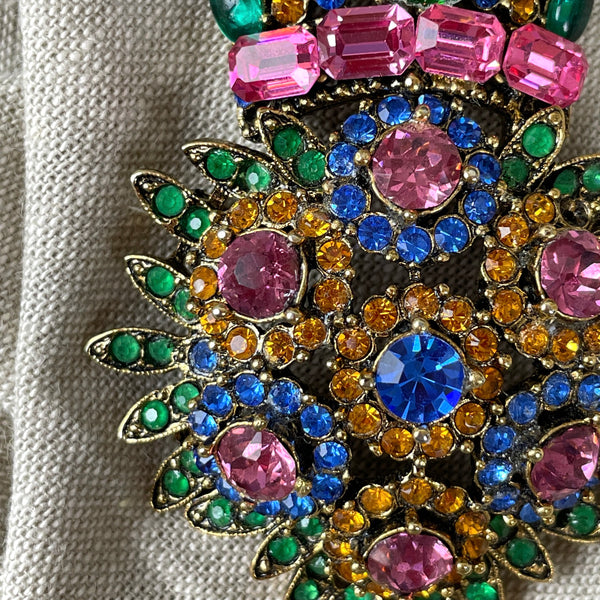 Oversized multicolor R. Serbin shield & crown brooch - vintage costume jewelry - NextStage Vintage