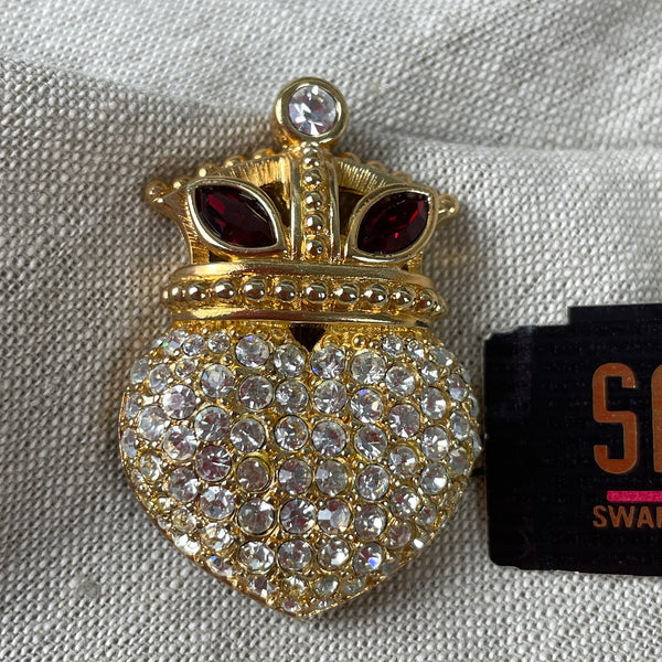 Swarovski heart and crown brooch by Savvy - NWT - NextStage Vintage