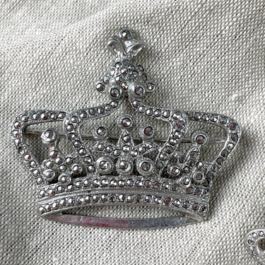 Sterling and marcasite crown brooch and matching earrings - 1950s vintage - NextStage Vintage