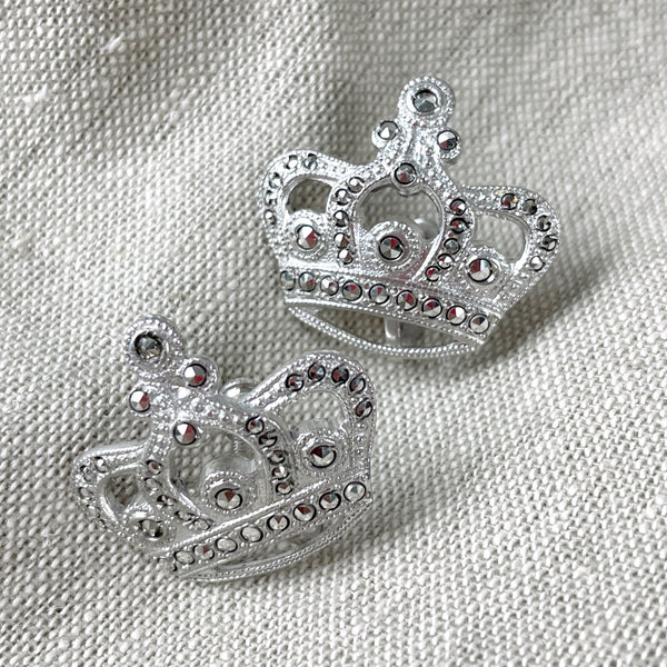 Sterling and marcasite crown brooch and matching earrings - 1950s vintage - NextStage Vintage