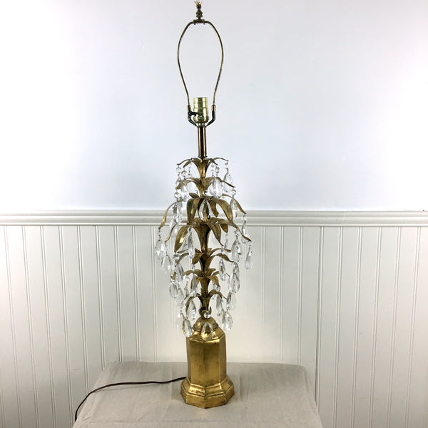 Florentine gold leaves and chandelier crystal lamp - 1960s vintage - NextStage Vintage