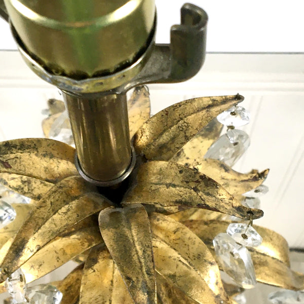 Florentine gold leaves and chandelier crystal lamp - 1960s vintage - NextStage Vintage