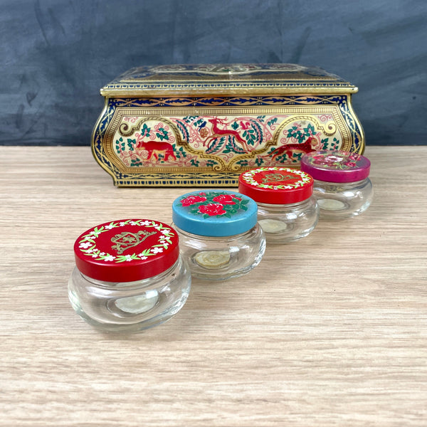 Vintage biscuit tin and 4 jelly jars - vintage craft supplies - NextStage Vintage
