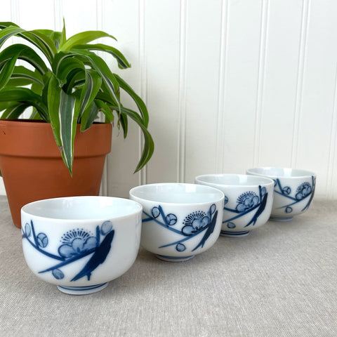 Otigari blue and white cherry blossom tea cups - set of 4 - 1970s vintage - NextStage Vintage