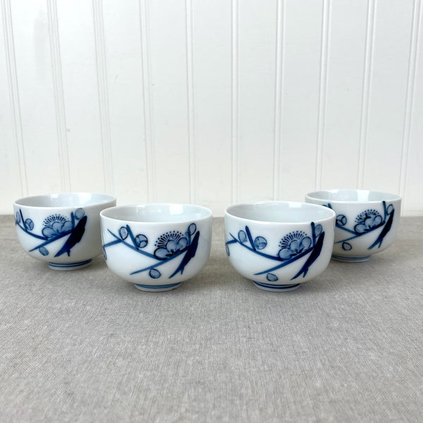 Otigari blue and white cherry blossom tea cups - set of 4 - 1970s vintage - NextStage Vintage