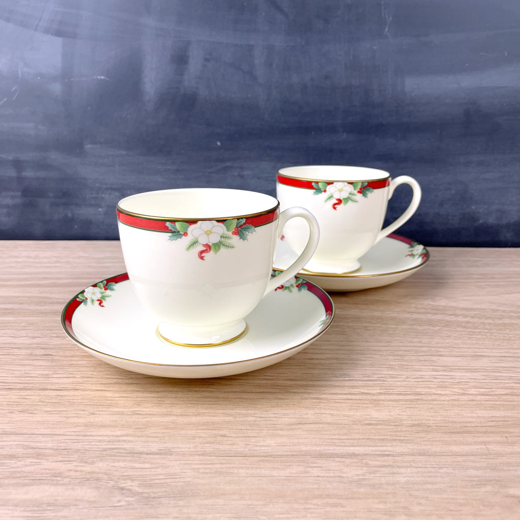 Pfaltzgraff Yuletide bone china cups and saucers - a pair - 1990s vintage - NextStage Vintage