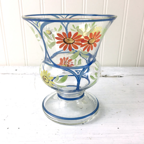 Czech painted glass urn vase - 1960s vintage floral decor - NextStage Vintage