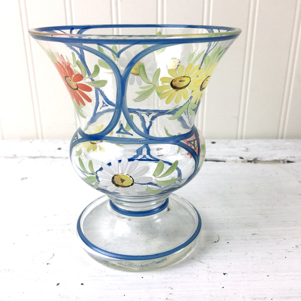 Czech painted glass urn vase - 1960s vintage floral decor - NextStage Vintage