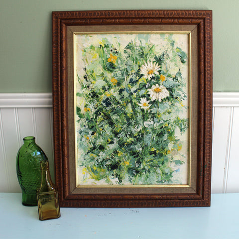 Daisy painting - 1970s expressionist inspired painting - modernist floral painting - NextStage Vintage