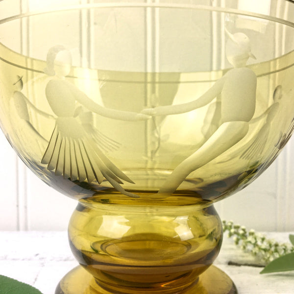 Karhula amber glass couples dancing bowl - design by Gören Hongell - vintage Finnish glass - NextStage Vintage