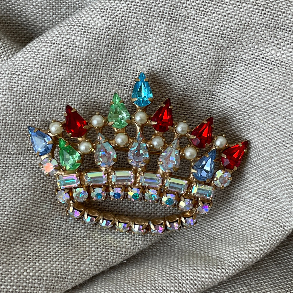 B. David crown rhinestone brooch - vintage costume jewelry - NextStage Vintage