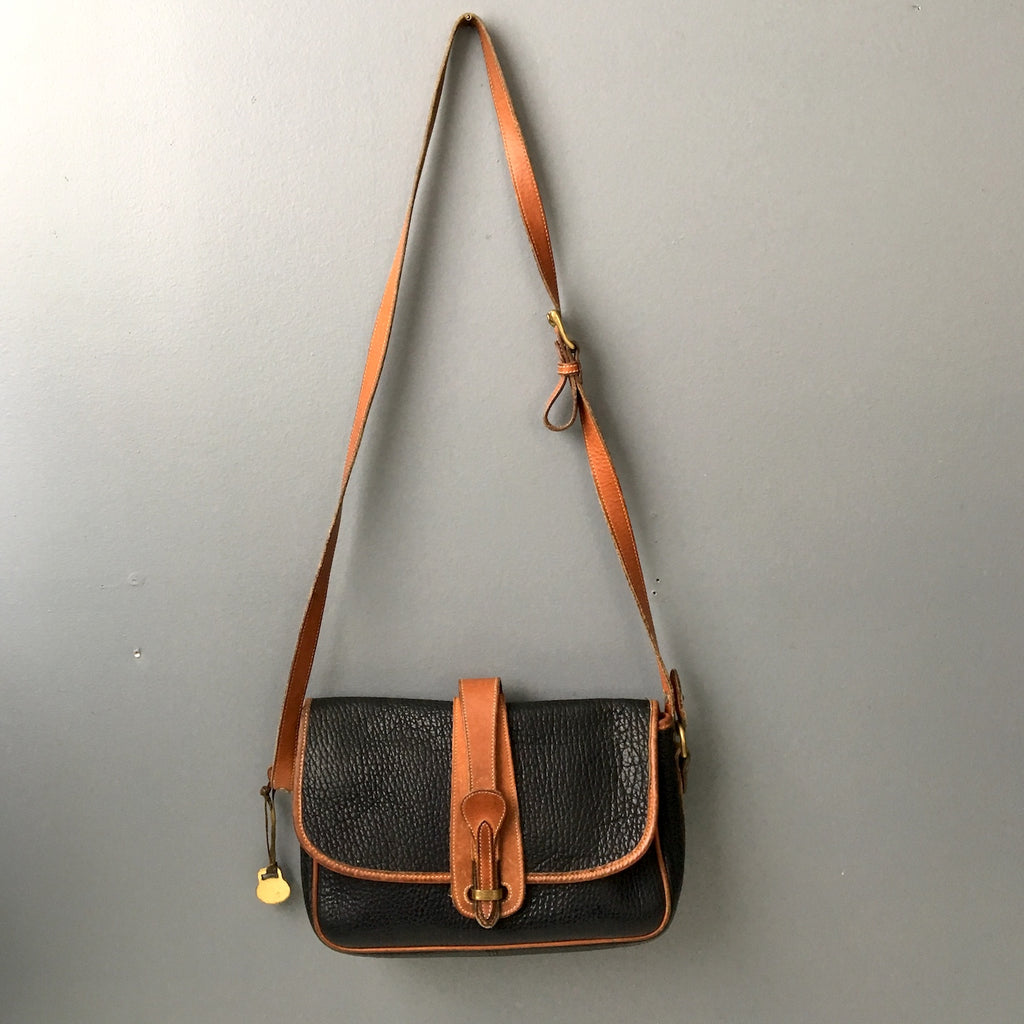 Dooney & Bourke AWL navy and tan equestrian tack crossbody bag - over and  under - 1980s vintage