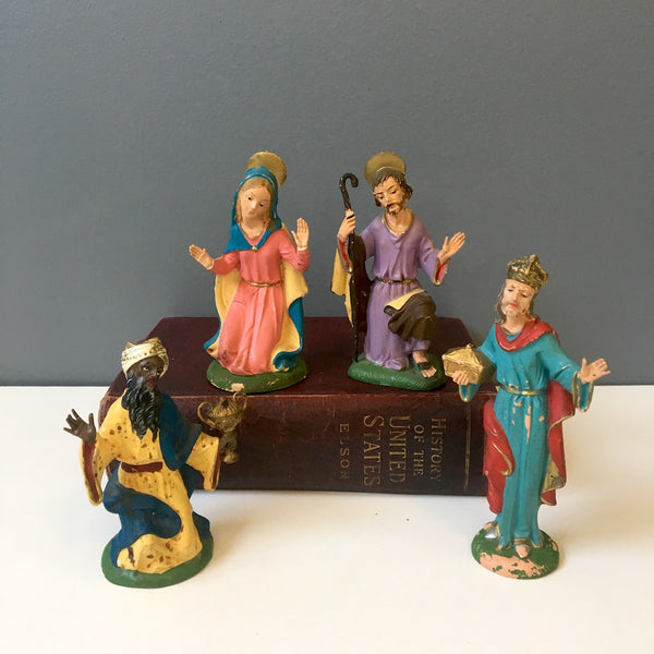 Fontanini Depose spider mark halo nativity - 4 figures in 5" scale - 1960s vintage - NextStage Vintage