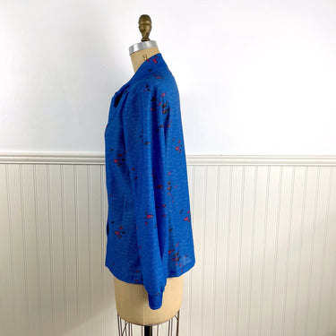 1970s Devon blouse with retro boomerang print - bow neck - long sleeves - size XL - NextStage Vintage