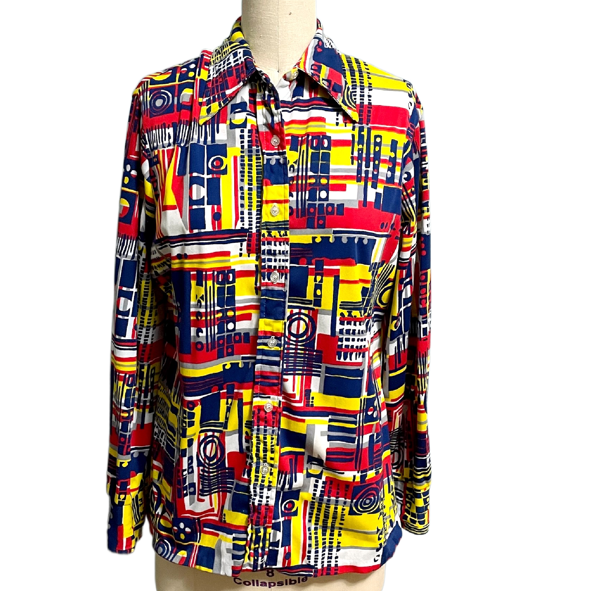 1970s geometric print polyester disco era shirt - size XL