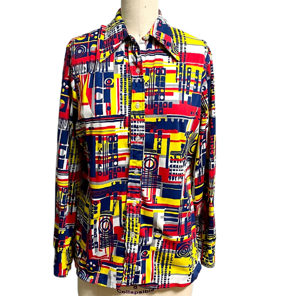 1970s geometric print polyester disco era shirt - size XL - NextStage Vintage