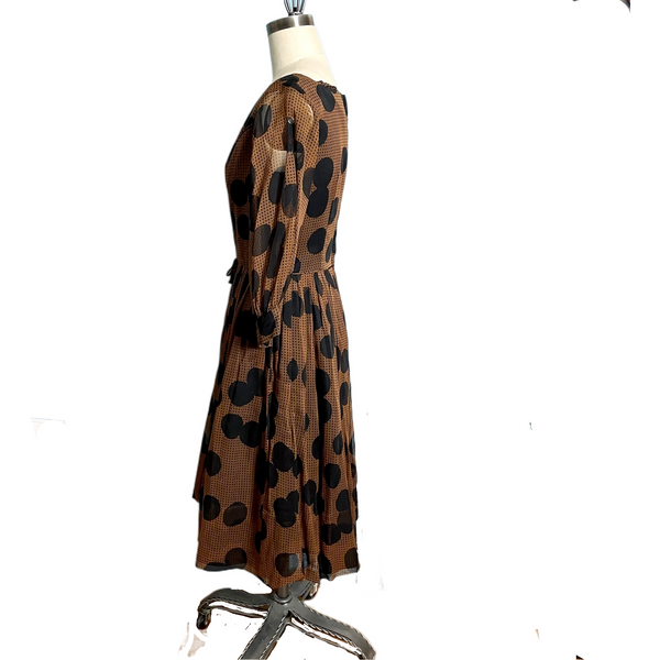 1960s vintage brown and black polka dot dress - size small - NextStage Vintage