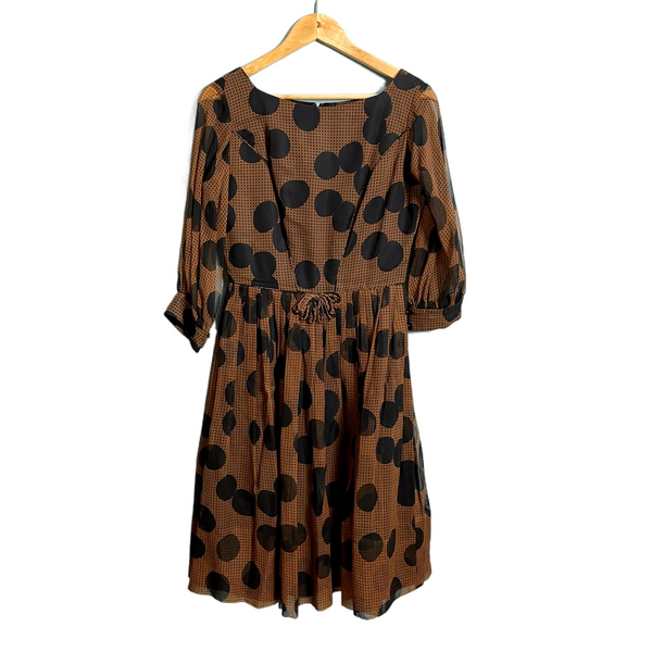 1960s vintage brown and black polka dot dress - size small - NextStage Vintage