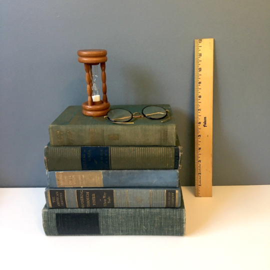 Decorative book stack - shades of denim blue - vintage book decor - NextStage Vintage
