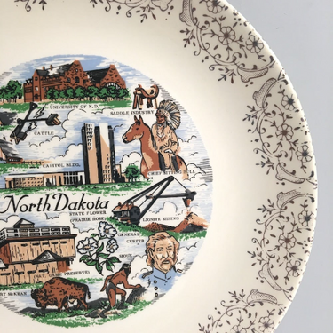 North Dakota souvenir plate - iconic images - 1960s road trip vintage - NextStage Vintage