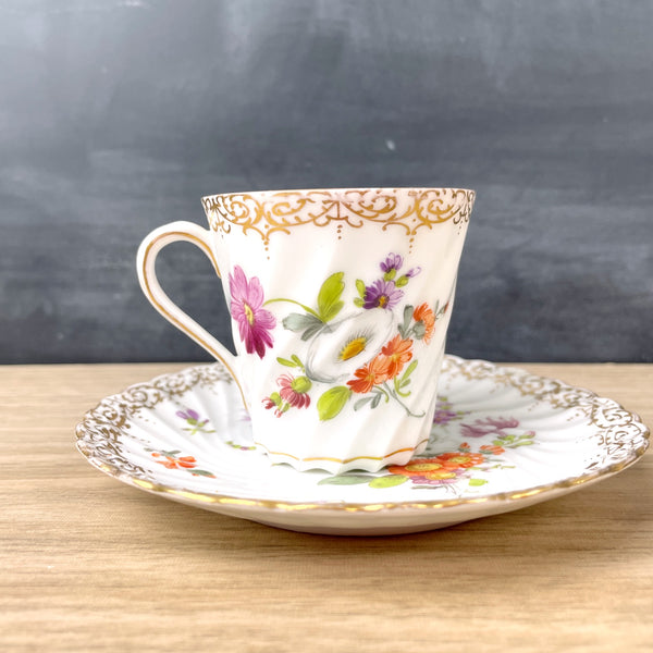 Antique Dresden hand painted floral demitasse cup and saucer - NextStage Vintage