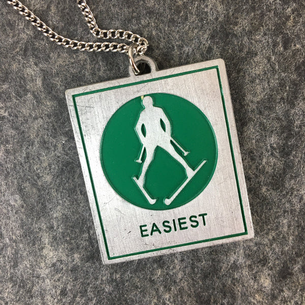 "Easiest" pewter ski trail marker pendant - 1980s vintage International Pewter skiing  pendant - NextStage Vintage
