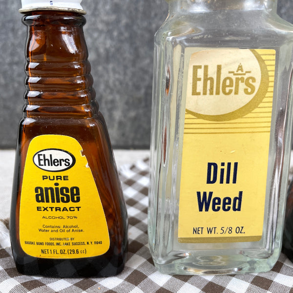 Ehlers spice and extract bottles - vintage 1970s grocery packaging - NextStage Vintage